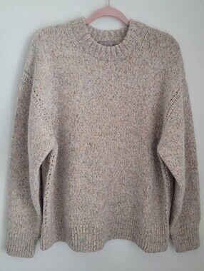 J.CREW Marled Chunky Knit Alpaca Wool Blend Crewneck Sweater Cozy Speckled Gray